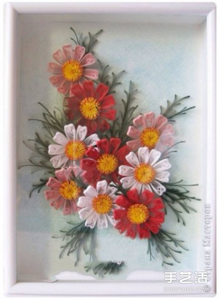 漂亮花朵图案衍纸画的制作方法过程图解 -  www.shouyihuo.com