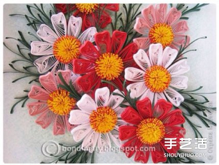 漂亮花朵图案衍纸画的制作方法过程图解 -  www.shouyihuo.com