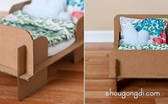 废纸箱利用DIY 手工制作好玩的儿童玩具床 - www.shougongdi.com